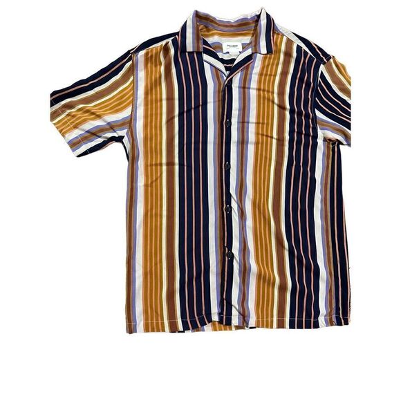 Pull&Bear Mens Multicolor Striped Collar Button Down Shirt sz M - Picture 7 of 10